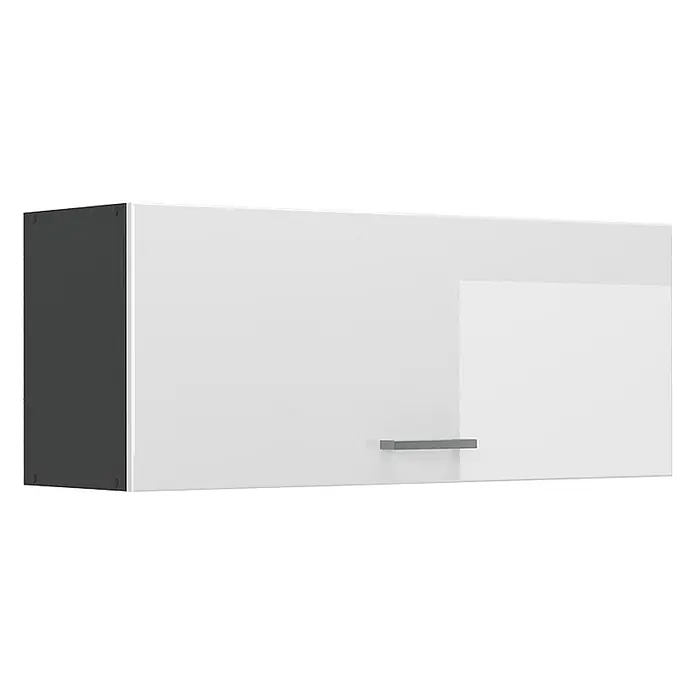 Hängeschrank R-Line 100 cm Weiß Hochglanz Art.-Nr. 63172 -  - Hängeschrank mit dunkelgrauer Seite und weißer Tür, minimalistischem silbernem Griff.