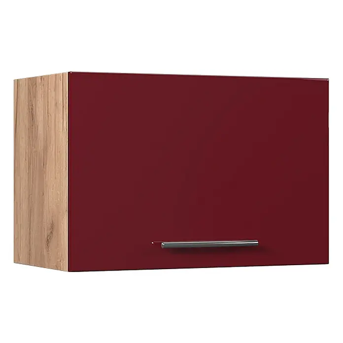 Hängeschrank Fame-Line 60 cm Bordeaux Hochglanz Art.-Nr. 61556 -  - Küchen-Hängeschrank mit glänzender dunkelroter Front, heller Holzmaserungsseitenwand und silbernem Griff.