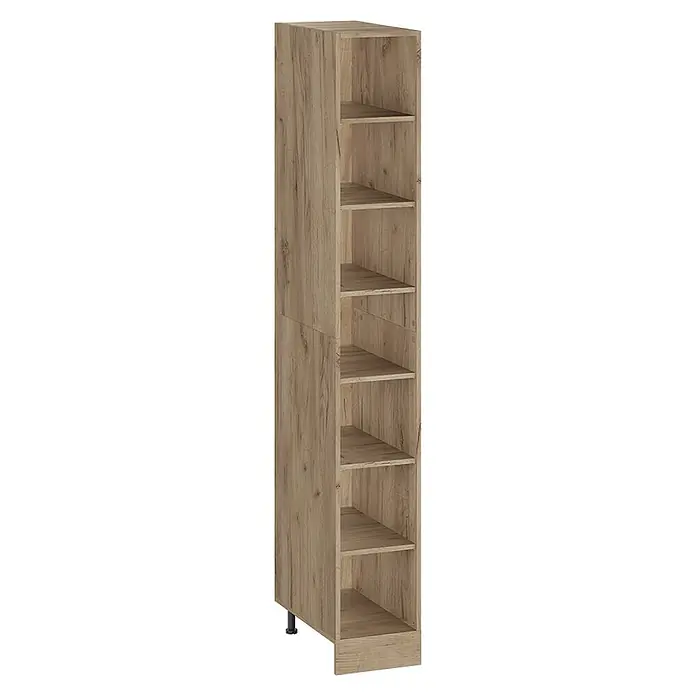 Küchenregal R-Line 30 cm Goldkraft Eiche Art.-Nr. 60568 -  - Hohes Eckregal in heller Eichenoptik mit mehreren dreieckigen Ablagefächern für effizienten Stauraum.