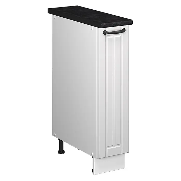 Apothekerschrank Fame-Line 20 cm Weiß Landhaus Art.-Nr. 62084 -  - Schmaler weißer Auszugsschrank mit schwarzem Griff und dunkler Arbeitsplatte für schmale Aufbewahrung.