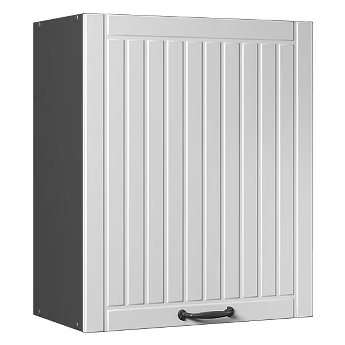 Hängeschrank Fame-Line 60 cm Weiß Landhaus Art.-Nr. 62850 -  - Weißer Wandschrank mit Lamellenrolltür, dunkelgrauen Seiten und schwarzem Griff.