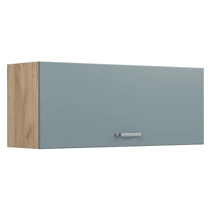 Hängeschrank R-Line 100 cm Blau-Grau Art.-Nr. 63138 -  - Hängeschrank mit heller Holzoptik-Seite und blaugrauer Tür mit silbernem Griff.