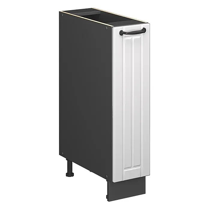 Apothekerschrank Fame-Line 20 cm Weiß Landhaus Art.-Nr. 61684 -  - Schmaler dunkelgrauer Schrank mit weißer geriffelter Tür, schwarzem Griff und verstellbaren Füßen.