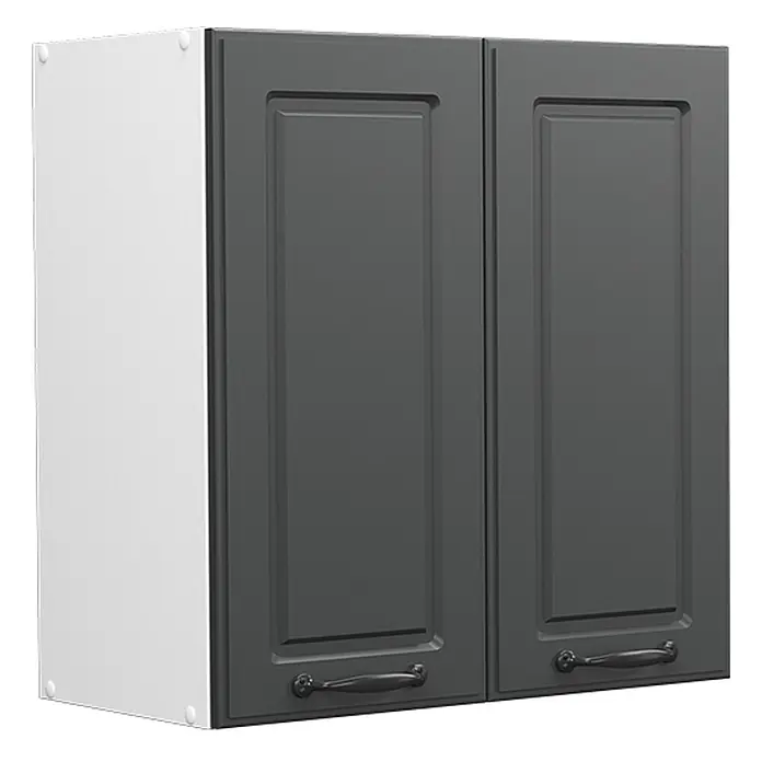 Küchenfront R-Line 59.2 cm Anthrazit Landhaus Art.-Nr. 37197 -  - Dunkelgrauer Wandschrank mit zwei Kassetten-Türen und Ziergriffen, weiße Seitenplatte.