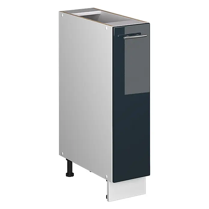 Apothekerschrank Fame-Line 20 cm Dunkelblau Hochglanz Art.-Nr. 61672 -  - Schmaler Unterschrank mit hellgrauem Korpus und dunkelblauer Hochglanzfront mit Metallgriff.