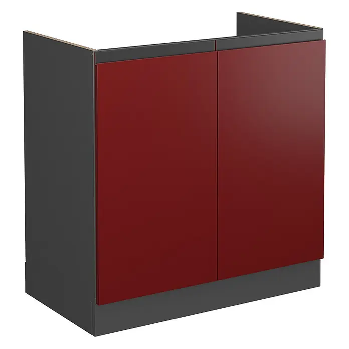 Küchenfront R-Line 79.2 cm Rot Art.-Nr. 39505 -  - Dunkelgrauer Küchenunterschrank mit zwei roten Türen und Sockel.