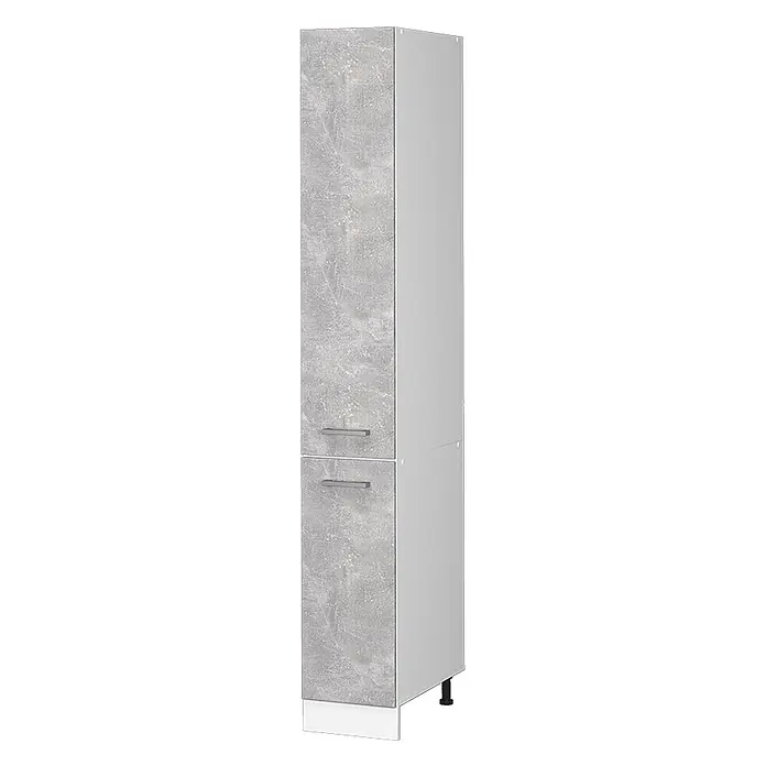 Küchenfront R-Line 29.6 cm Beton Art.-Nr. 37452 -  - Hoher grauer Schrank mit Betonoptik-Front und zwei Metallgriffen, als Stauraum konzipiert.