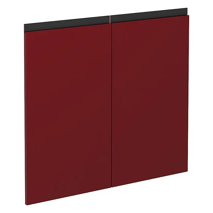 Küchenfront R-Line 79.2 cm Rot Art.-Nr. 39505 -  - Zwei dunkelrote Schrankschranktüren mit schwarzen Griffprofilen an der Oberkante.