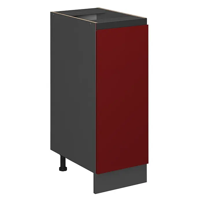 Küchenfront R-Line 29.6 cm Rot Art.-Nr. 39499 -  - Dunkelgrauer Küchenunterschrank mit roter Front und dunkelgrauer Sockelblende, geeignet zur Aufbewahrung.