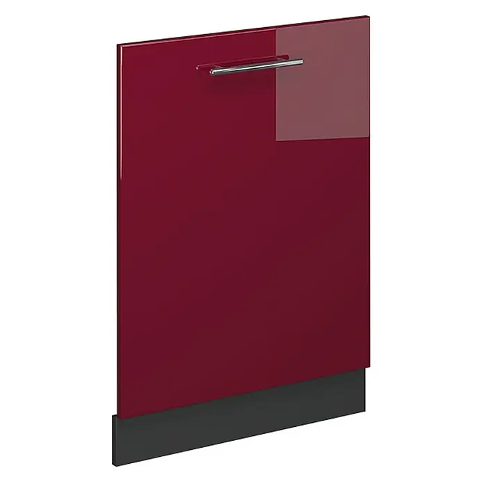 Geschirrspülblende Fame-Line 60 cm Bordeaux Hochglanz Art.-Nr. 54306 -  - Hochglänzende bordeauxrote Küchenfront mit modernem silbernem Griff und dunkler grauer Sockelblende.