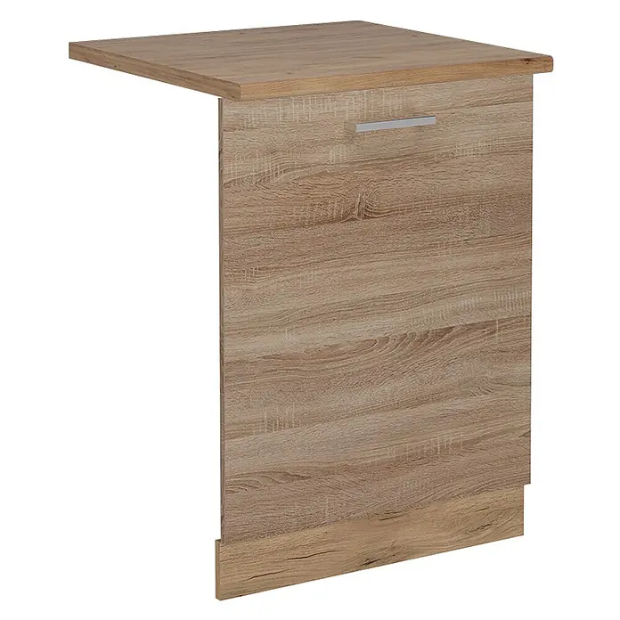 Geschirrspülblende R-Line 60 cm Sonoma Art.-Nr. 55062 -  - Modulares Möbel-Seitenmodul in heller Eichenoptik mit silbernem Griff und überhängender Platte.
