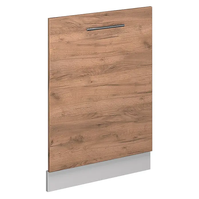 Geschirrspülblende Fame-Line 60 cm Goldkraft Eiche Art.-Nr. 54309 -  - Holzschranktür mit natürlicher Holzmaserung, verchromtem Griff und hellgrauem Sockel unten.