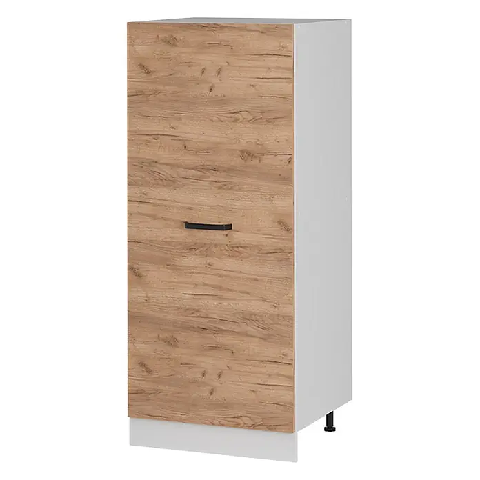 Küchenfront R-Line 59.6 cm Goldkraft Eiche Art.-Nr. 37421 -  - Unterschrank mit Front in heller Holzoptik, weißem Korpus, schwarzem Griff und Sockelleiste.