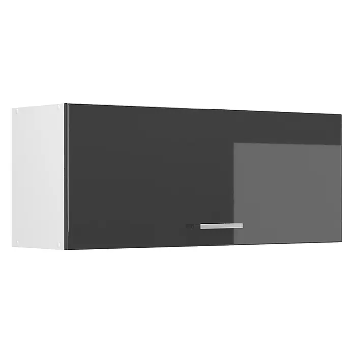 Hängeschrank R-Line 100 cm Anthrazit Hochglanz Art.-Nr. 63145 -  - Weißer Küchenhängeschrank mit einer dunkelgrauen Hochglanztür und einem silbernen Griff.