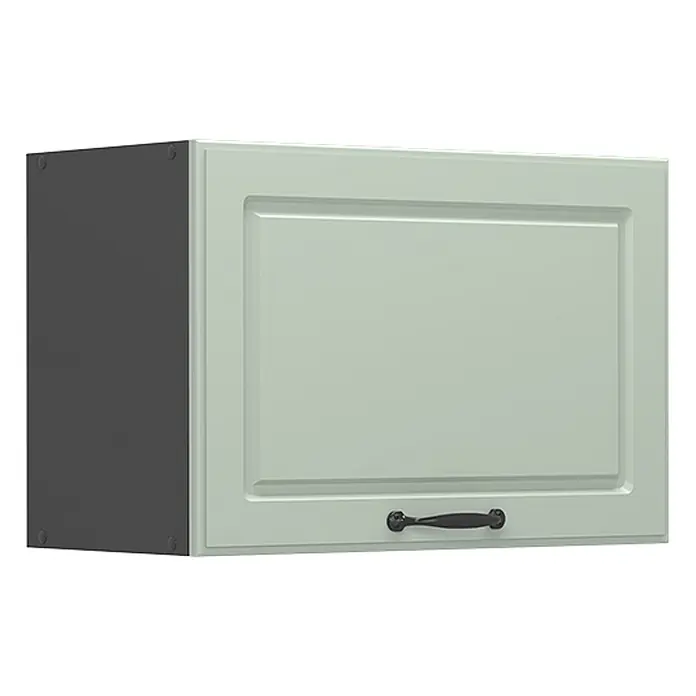 Hängeschrank R-Line 60 cm Mint Landhaus Art.-Nr. 71180 -  - Minzgrüner Küchenwandschrank mit vertiefter Paneeltür, dunkelgrauer Seitenwand und schwarzem traditionellem Griff.