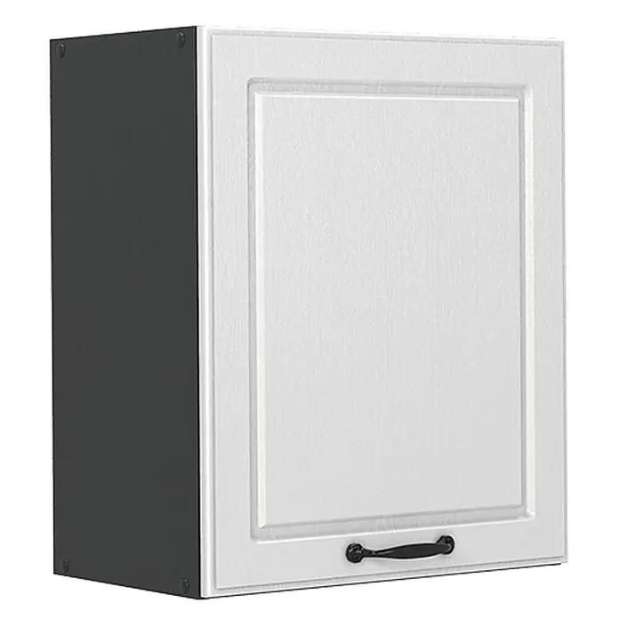 Hängeschrank R-Line 50 cm Weiß Landhaus Art.-Nr. 70043 -  - Weißer Küchenhängeschrank mit Kassettenfront und schwarzem Griff, dunkelgraue Seitenwand.