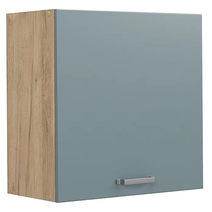 Hängeschrank R-Line 60 cm Blau-Grau Art.-Nr. 65813 -  - Wandschrank mit heller Holzoptik-Seite und blaugrauer Tür mit silbernem Griff.