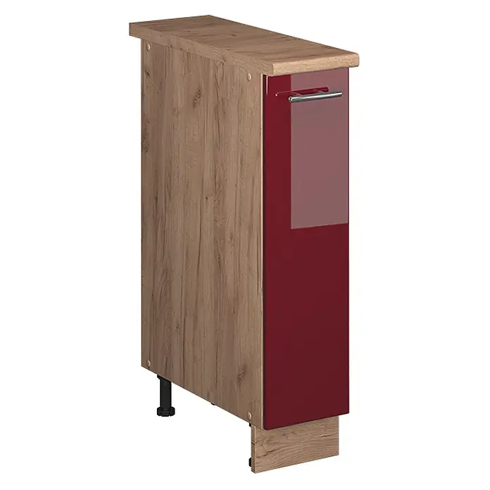 Apothekerschrank Fame-Line 20 cm Bordeaux Hochglanz Art.-Nr. 62133 -  - Schmaler Unterschrank in Holzoptik mit glänzender roter Tür und silbernem Griff.