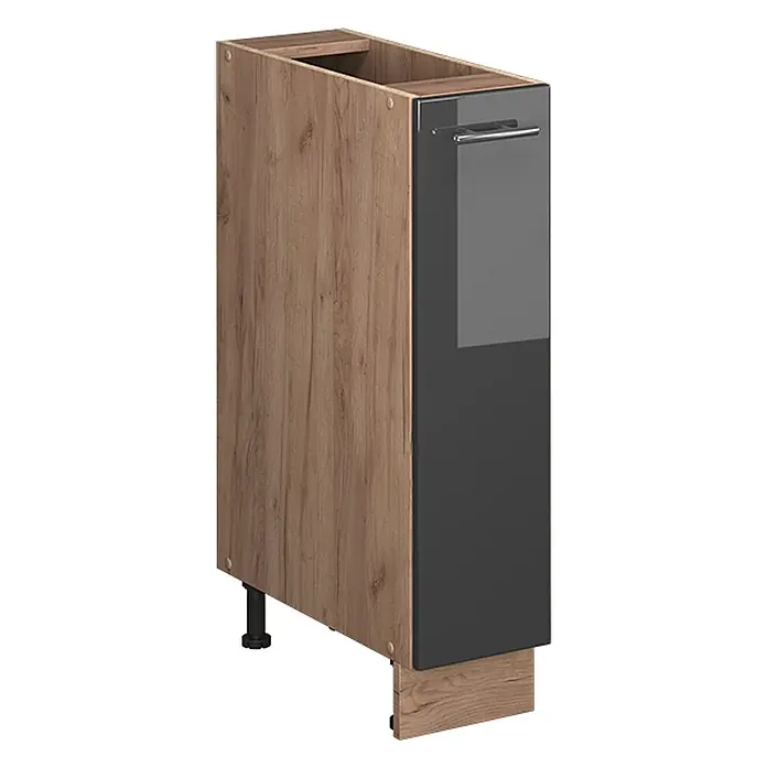 Apothekerschrank Fame-Line 20 cm Anthrazit Hochglanz Art.-Nr. 61686 -  - Schmaler Küchenunterschrank mit Holzdekor-Korpus und hochglänzender dunkelgrauer Auszugsfront mit Griff.