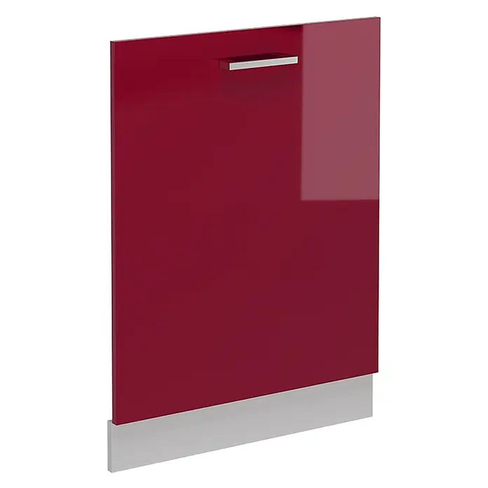 Geschirrspülblende R-Line 60 cm Rot Hochglanz Art.-Nr. 54466 -  - Hochglänzende rote Schranktür mit silbernem Griff und hellgrauer Sockelleiste.
