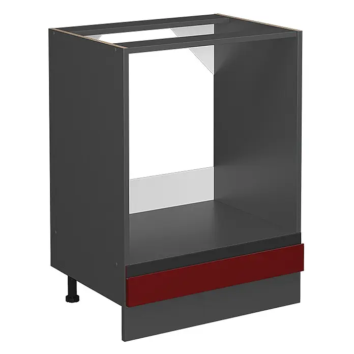 Küchenfront R-Line 59.6 cm Rot Art.-Nr. 39496 -  - Dunkelgrauer Küchenunterschrank für Geräte, mit roter Frontblende und verstellbaren Füßen.