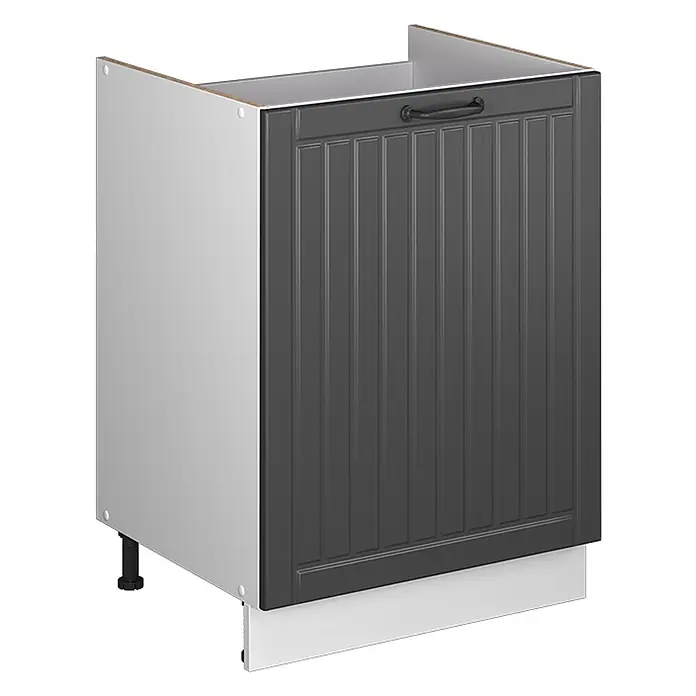 Spülenunterschrank Fame-Line 60 cm Dunkelgrau Art.-Nr. 62191 -  - Dunkelgrauer Küchenunterschrank mit vertäfelter Tür, schwarzem Griff, weißem Rahmen und verstellbaren Füßen. Mit weißer Sockelblende.