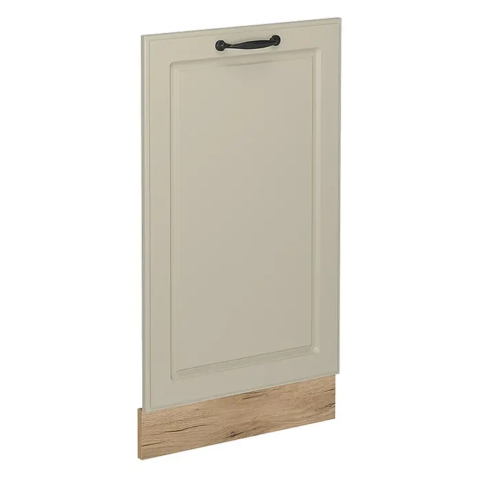 Geschirrspülerblende R-Line 45 cm Sand Landhaus Art.-Nr. 63351 -  - Helle beige integrierte Geschirrspülerfront mit dunklem Griff und hellem Holzsockel.