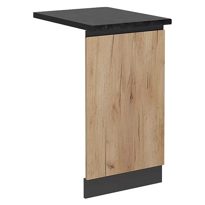 Geschirrspülblende R-Line 45 cm Goldkraft Eiche Art.-Nr. 55106 -  - Möbel-Seitenblende mit schwarzer Arbeitsplatte, heller Holzoptikplatte und dunkler Sockelleiste.