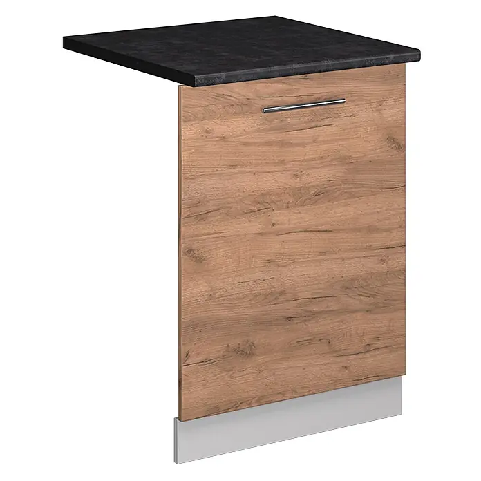 Geschirrspülblende Fame-Line 60 cm Goldkraft Eiche Art.-Nr. 54821 -  - Moderner Küchenunterschrank in Eichenoptik mit schwarzer Arbeitsplatte, silbernem Griff und Sockelblende.