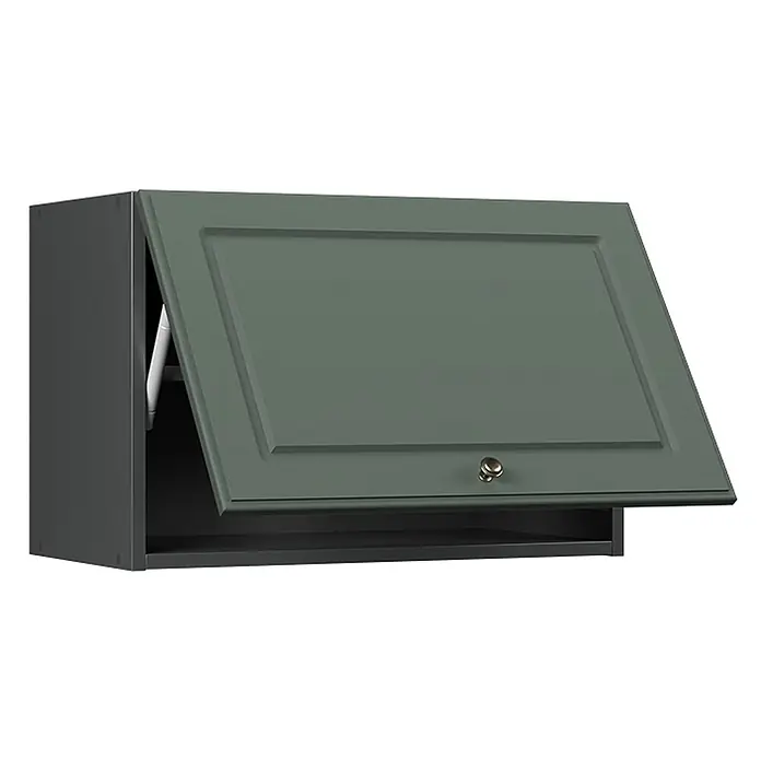 Hängeschrank Fame-Line 60 cm Grün-Gold Landhaus Art.-Nr. 61545 -  - Dunkelgrüner Hängeschrank mit nach oben geöffneter Kassettentür, Regal und Messingknopf.
