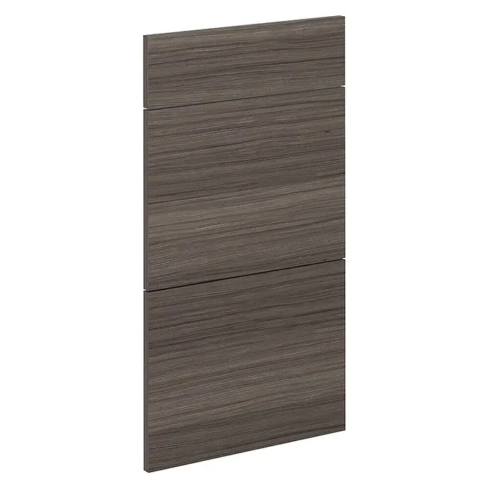 Küchenfront R-Line 39.6 cm Edelgrau Art.-Nr. 37440 -  - Zwei dunkelgraue Schubladenfronten in Holzoptik mit horizontaler Maserung.
