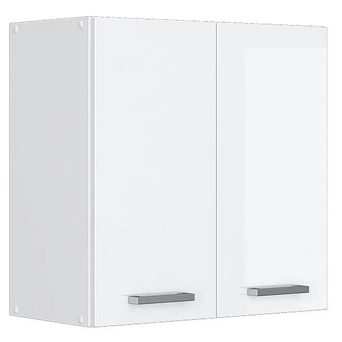 Küchenfront R-Line 59.2 cm Weiß Hochglanz Art.-Nr. 34632 -  - Weißer zweitüriger Wandschrank mit Hochglanzoberfläche und grauen Griffen.