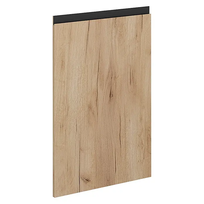Küchenfront R-Line 39.6 cm Goldkraft Eiche Art.-Nr. 39507 -  - Helle Holzschranktür mit sichtbarer Maserung und schwarzem Griffprofil.