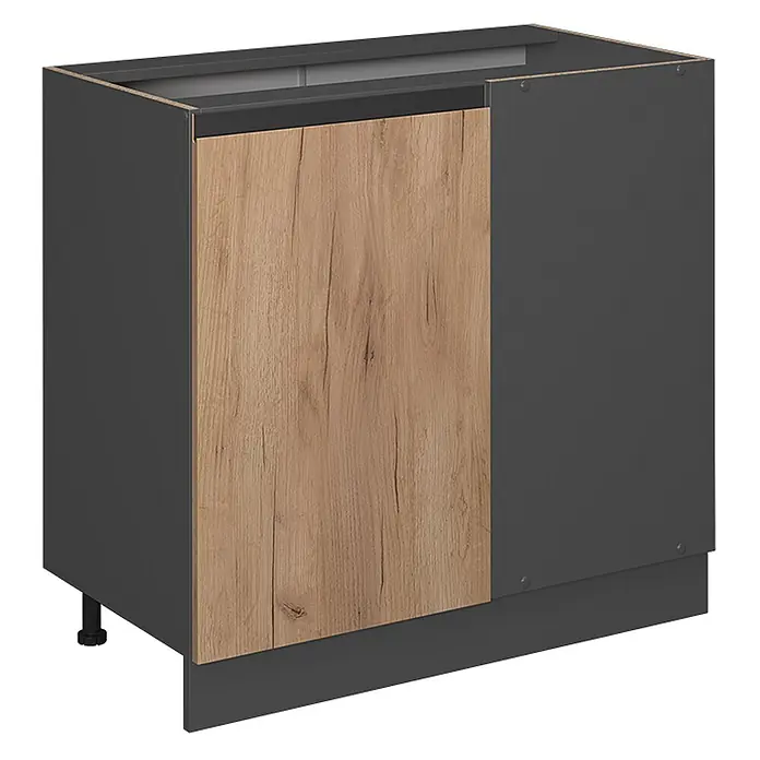 Küchenfront R-Line 39.6 cm Goldkraft Eiche Art.-Nr. 39507 -  - Anthrazitfarbener Eckunterschrank mit Eicheneffekt-Tür.
