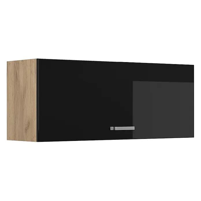Hängeschrank R-Line 100 cm Schwarz Hochglanz Art.-Nr. 63136 -  - Moderner Wandschrank mit heller Holzoptik-Seitenwand und glänzend schwarzer Front mit silbernem Griff.