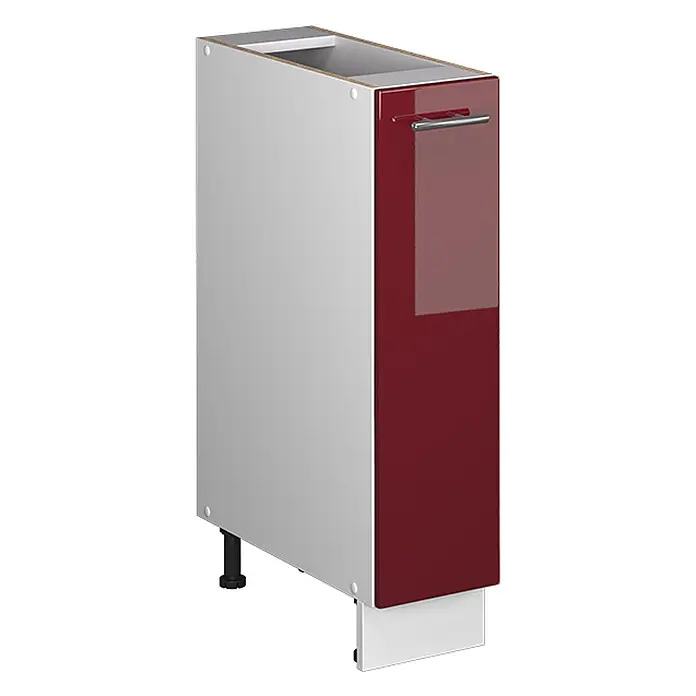 Apothekerschrank Fame-Line 20 cm Bordeaux Hochglanz Art.-Nr. 61673 -  - Schmaler Küchenunterschrank mit hellgrauem Korpus und hochglänzend roter Auszugstür mit silbernem Griff.