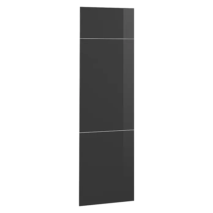 Küchenfront R-Line 59.6 cm Anthrazit Hochglanz Art.-Nr. 29217 -  - Glänzende dunkelgraue Möbelplatte mit zwei dezenten horizontalen Linien.