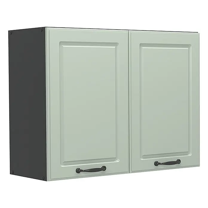 Hängeschrank R-Line 80 cm Mint Landhaus Art.-Nr. 72305 -  - Hellgrüner zweitüriger Küchen-Hängeschrank mit dunkelgrauem Korpus und schwarzen Griffen.