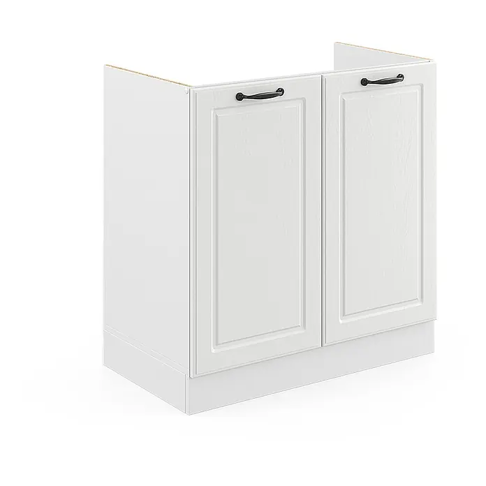 Küchenfront R-Line 79.2 cm Weiß Landhaus Art.-Nr. 36337 -  - Weißer Küchenunterschrank mit zwei strukturierten Türen, schwarzen Griffen und Sockelleiste.