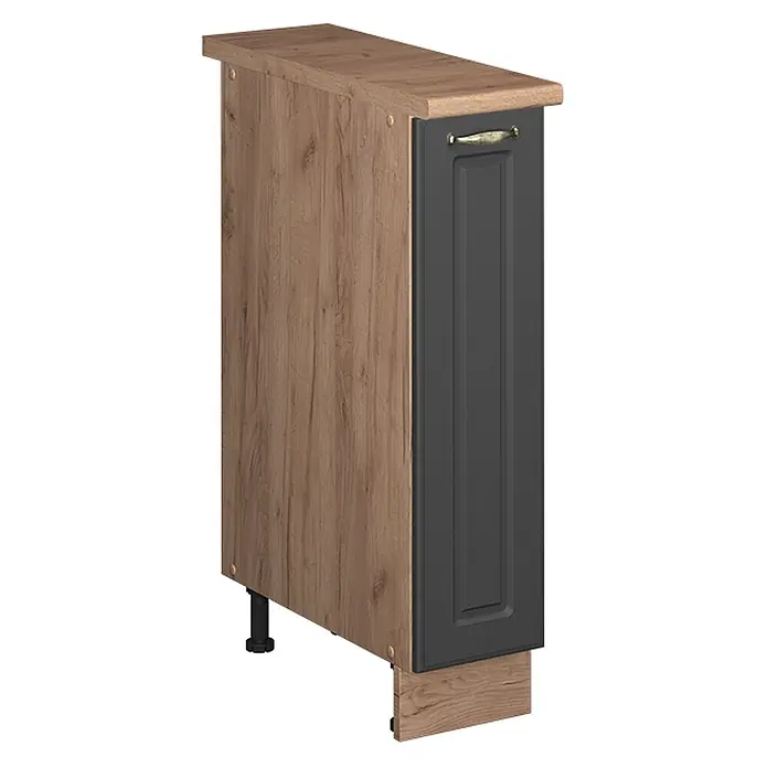 Apothekerschrank Fame-Line 20 cm Anthrazit-Gold Landhaus Art.-Nr. 62115 -  - Küchenunterschrank mit Holzoptik und dunkelgrauer Tür.