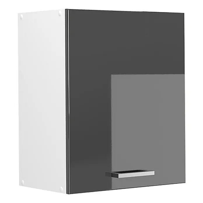 Hängeschrank R-Line 50 cm Anthrazit Hochglanz Art.-Nr. 70016 -  - Weißer Küchenhängeschrank mit glänzender dunkelgrauer Tür und silbernem Griff.
