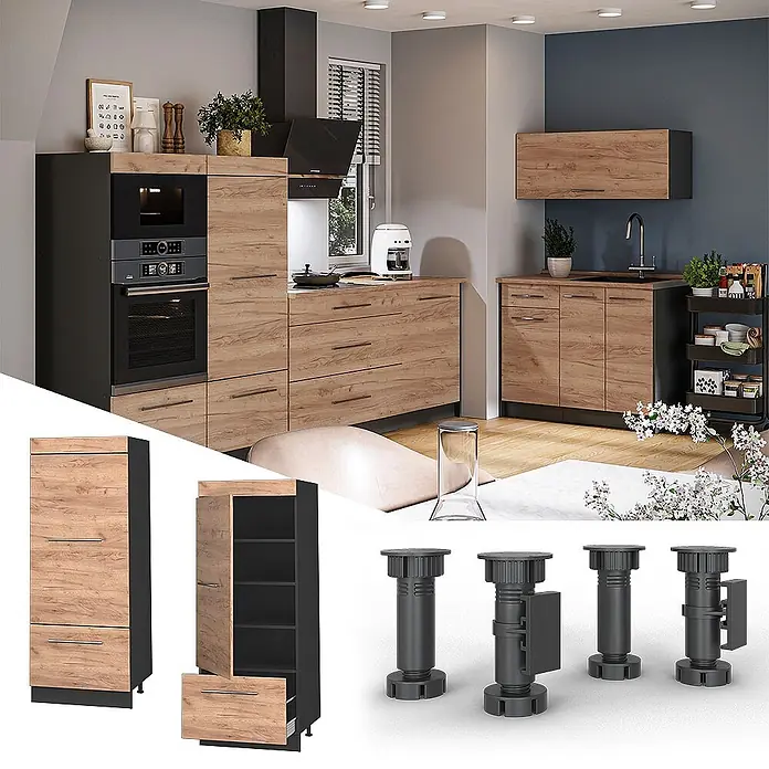 Vorratsschrank Fame-Line 60 cm Goldkraft Eiche Art.-Nr. 62650 -  - Küchenschränke in Holzoptik und Schwarz: Unterschränke, Hängeschrank, Hochschrank und verstellbare Möbelfüße.