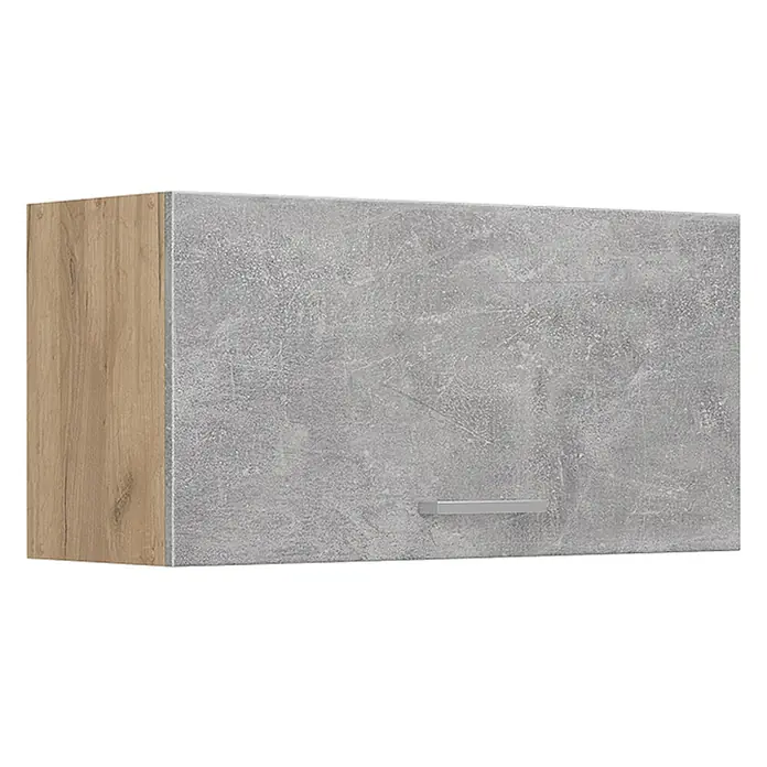 Hängeschrank R-Line 80 cm Beton Art.-Nr. 63084 -  - Hängeschrank mit heller Holzoptik-Seite und grauer Betonoptik-Front mit silbernem Griff.