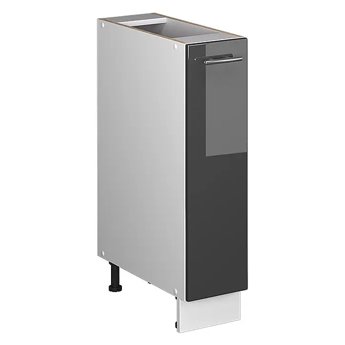 Apothekerschrank Fame-Line 20 cm Anthrazit Hochglanz Art.-Nr. 61668 -  - Schmaler Unterschrank mit hellgrauem Korpus und dunkelgrauer Hochglanz-Auszugsfront mit Metallgriff.