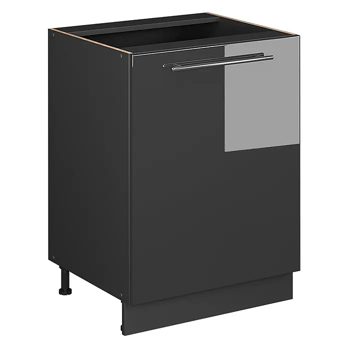 Küchenunterschrank Fame-Line 60 cm Anthrazit Hochglanz Art.-Nr. 65149 -  - Dunkelgrauer Küchenunterschrank mit glänzender Front, Metallgriff, verstellbaren Füßen und Sockel.
