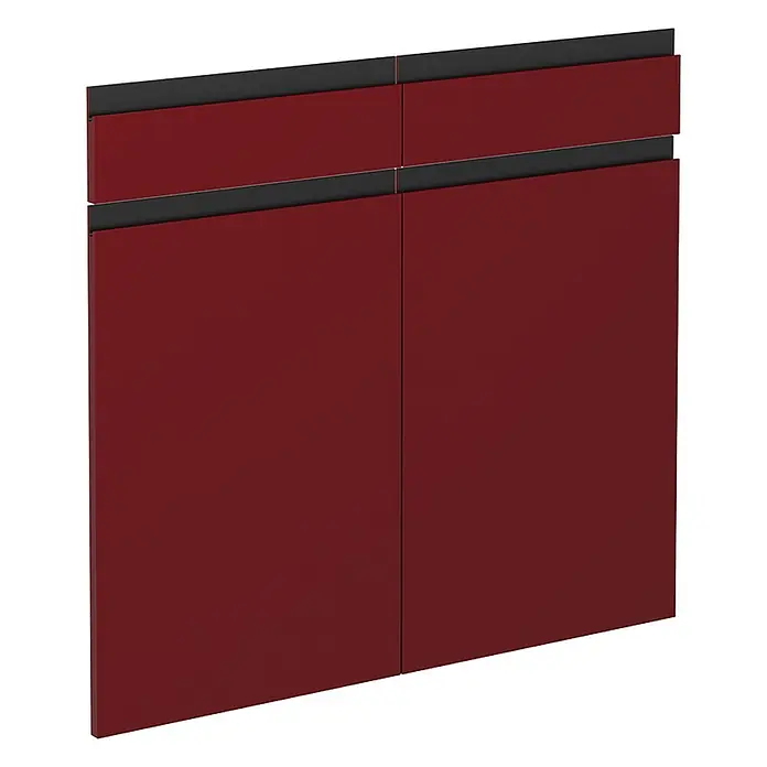 Küchenfront R-Line 79.2 cm Rot Art.-Nr. 39526 -  - Rote modulare Schrankfronten mit schwarzen Griffprofilen.