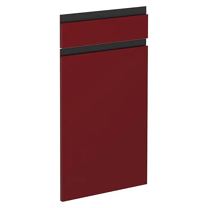 Küchenfront R-Line 39.6 cm Rot Art.-Nr. 39517 -  - Bordeauxrote grifflose Schranktür mit schwarzer integrierter Griffleiste.