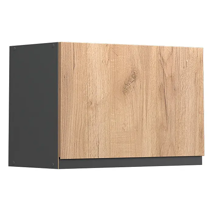 Küchenfront R-Line 59.6 cm Goldkraft Eiche Art.-Nr. 39486 -  - Holzoptik-Schrankmodul mit dunkelgrauem Korpus und Sockel.