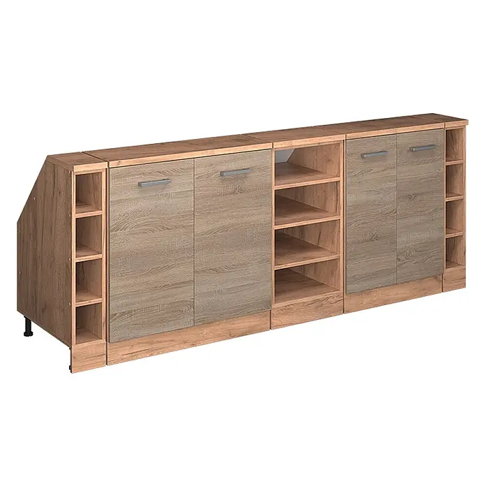 Küchenschrank für Dachschrägen R-Line 210 cm Sonoma Art.-Nr. 60261 -  - Helles Sideboard aus Holzdekor mit Türen, offenen Fächern und schräger Endeinheit für vielfältigen Stauraum.
