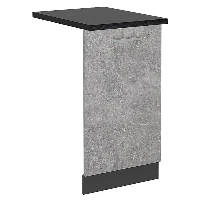 Geschirrspülblende R-Line 45 cm Beton Art.-Nr. 55020 -  - Graue Beton-Optik Schrankblende mit schwarzer Arbeitsplatte, Sockelleiste und silbernem Griff.